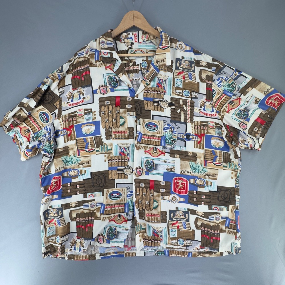 Vintage Paradise Found Hawaiian Shirt 3XL 32" Pit to Pit Cigar Print Made Hawaii